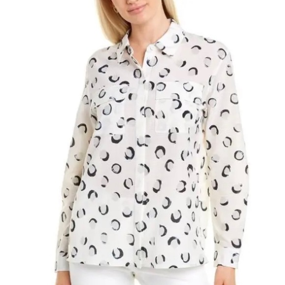 Lafayette 148 New York Tops - Lafayette 148 New York Zora Silk Long Sleeve Blouse, Button front, S, White